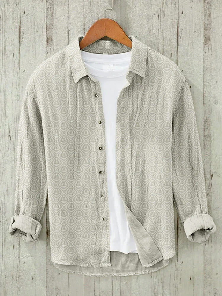 WITROSA Men’s Beige Geometric Print Shirt – Minimal Luxe Edition