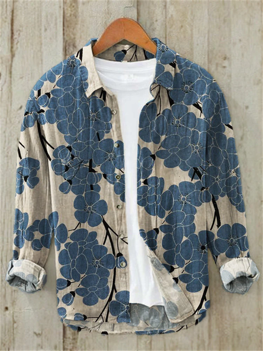 WITROSA Men’s Blue Floral Art Shirt – Botanical Breeze Edition