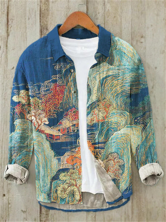 WITROSA Men’s Artistic Landscape Print Shirt – Heritage Canvas Edition