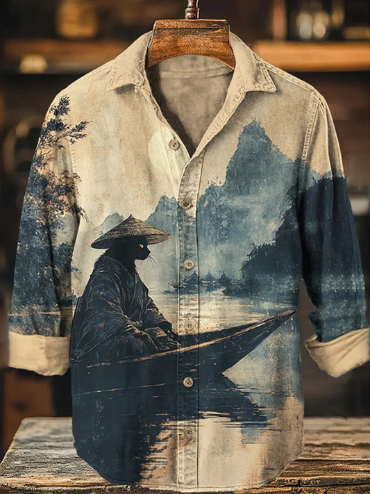 WITROSA Men’s Zen River Print Shirt – Tranquil Canvas Edition