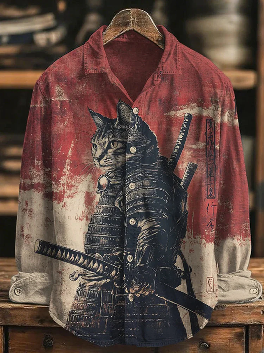 WITROSA Men’s Samurai Cat Shirt – The Warrior Spirit Edition